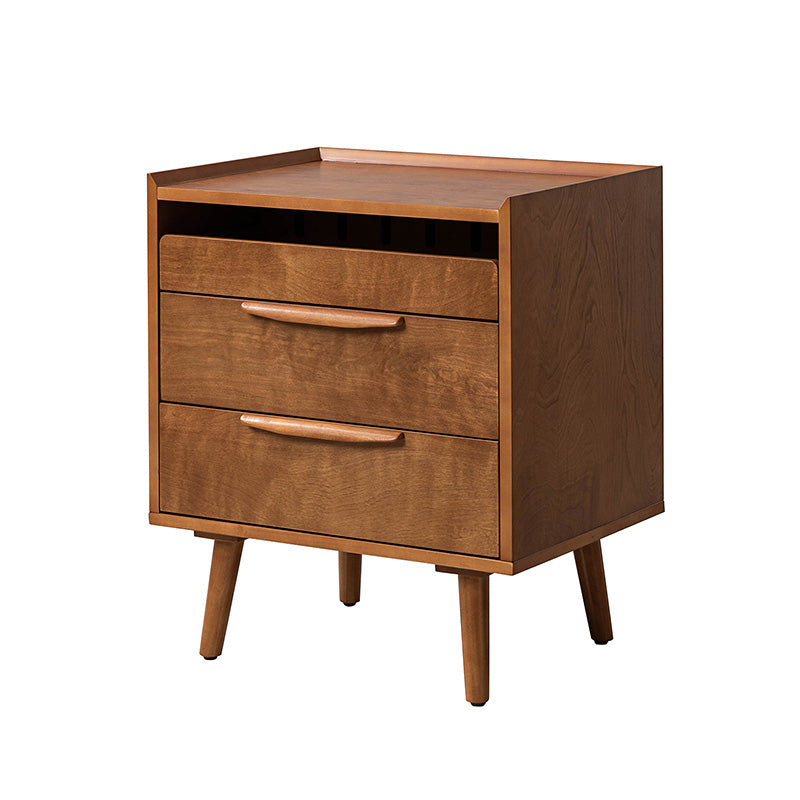 Janet 3 Drawer Mid Century Nightstand with Charging Station