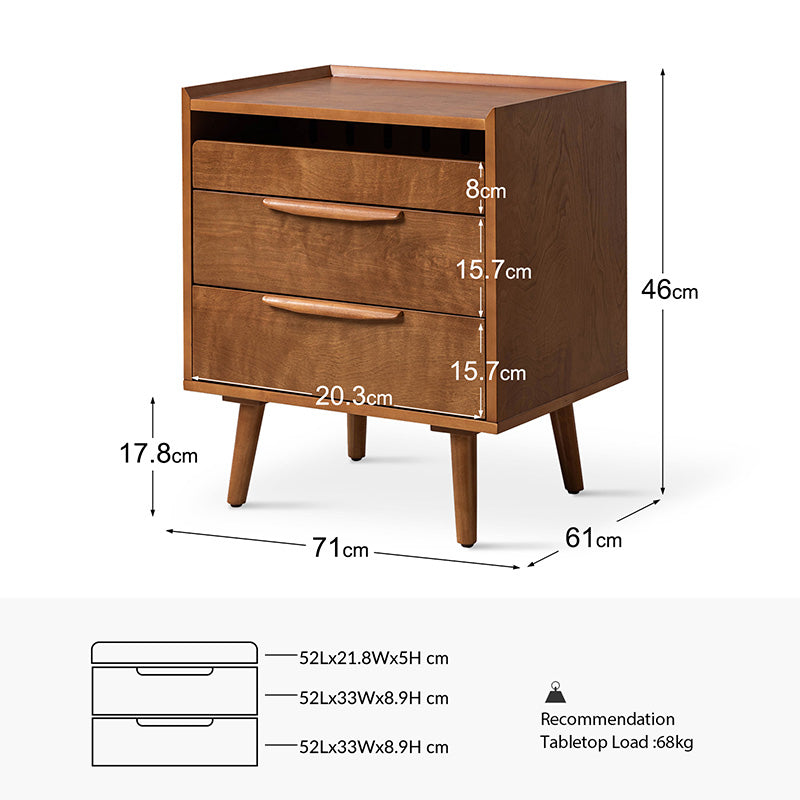 Janet 3 Drawer Mid Century Nightstand with Charging Station