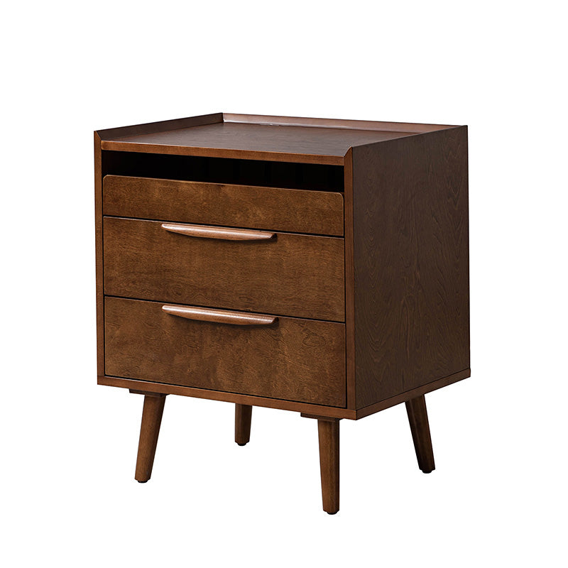 Janet 3 Drawer Mid Century Nightstand with Charging Station