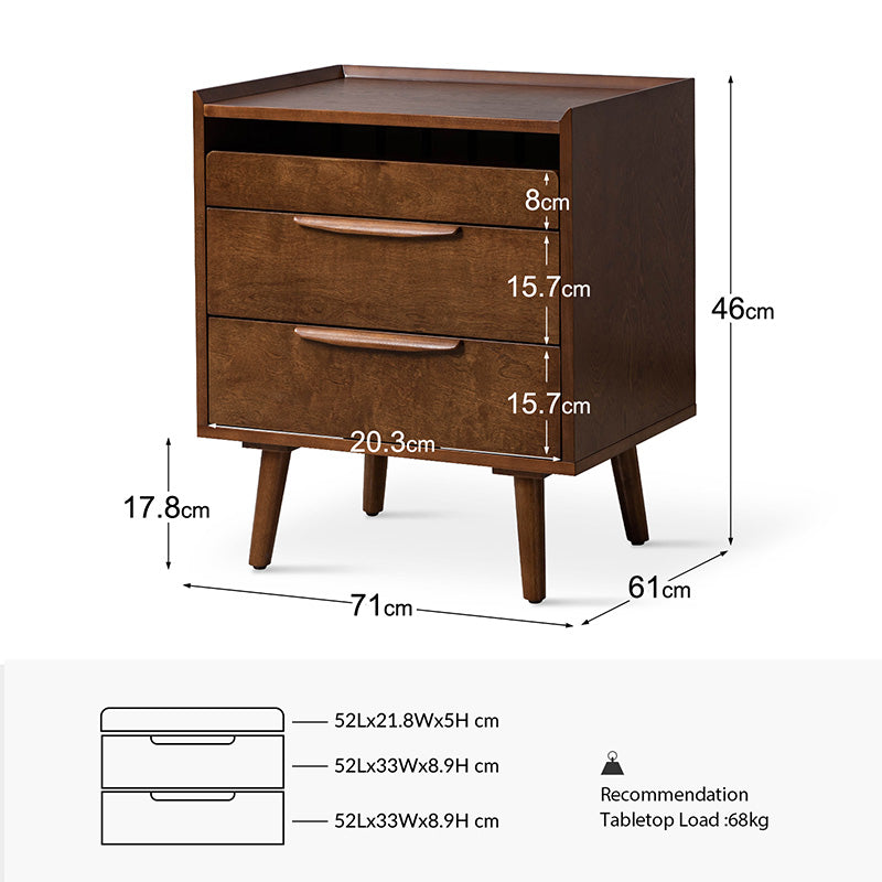 Janet 3 Drawer Mid Century Nightstand with Charging Station
