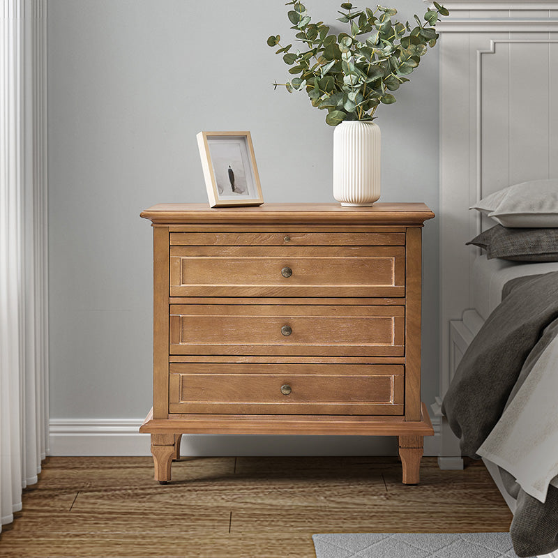 Galatea Farmhouse 3-Drawer Nightstand with Shelf & Charging Port