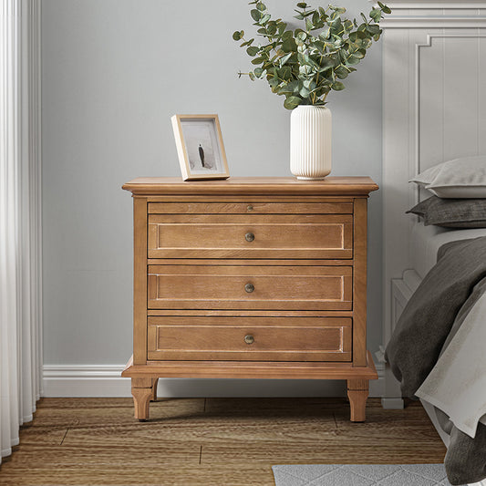 Galatea Farmhouse 3-Drawer Nightstand with Shelf & Charging Port