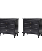 Galatea Farmhouse 3-Drawer Nightstand with Shelf & Charging Port