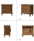 Galatea Farmhouse 3-Drawer Nightstand with Shelf & Charging Port