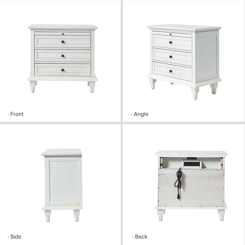 Galatea Farmhouse 3-Drawer Nightstand with Shelf & Charging Port