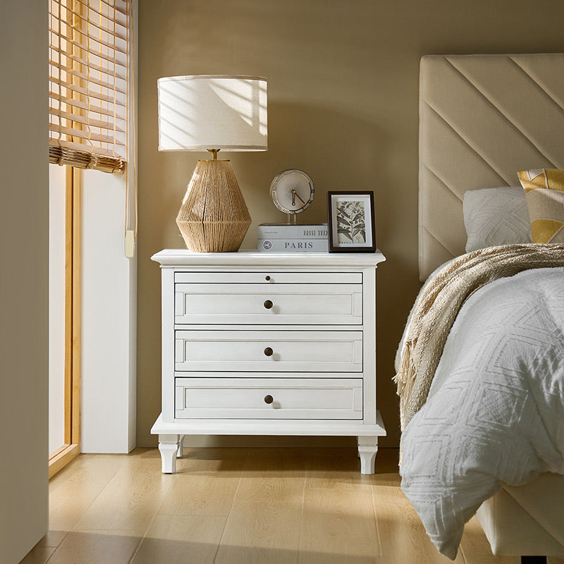 Galatea Farmhouse 3-Drawer Nightstand with Shelf & Charging Port