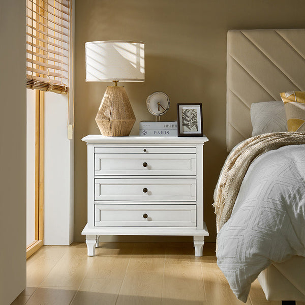 Galatea Farmhouse 3-Drawer Nightstand with Shelf & Charging Port
