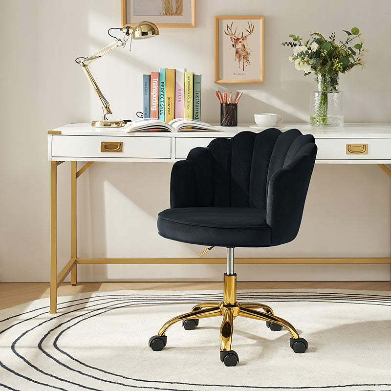 Belanda Comfy Velvet Task Chair - Adjustable Swivel, Seashell Back for Home Office