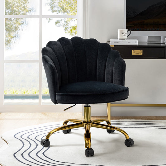 Belanda Comfy Velvet Task Chair - Adjustable Swivel, Seashell Back for Home Office