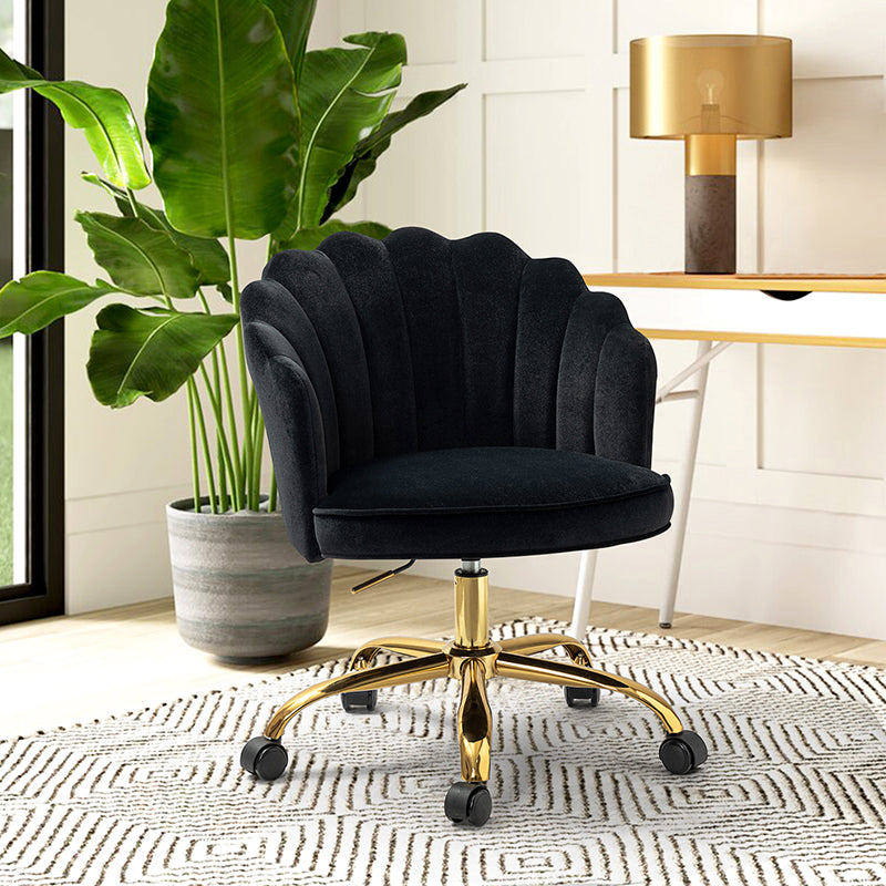 Belanda Comfy Velvet Task Chair - Adjustable Swivel, Seashell Back for Home Office
