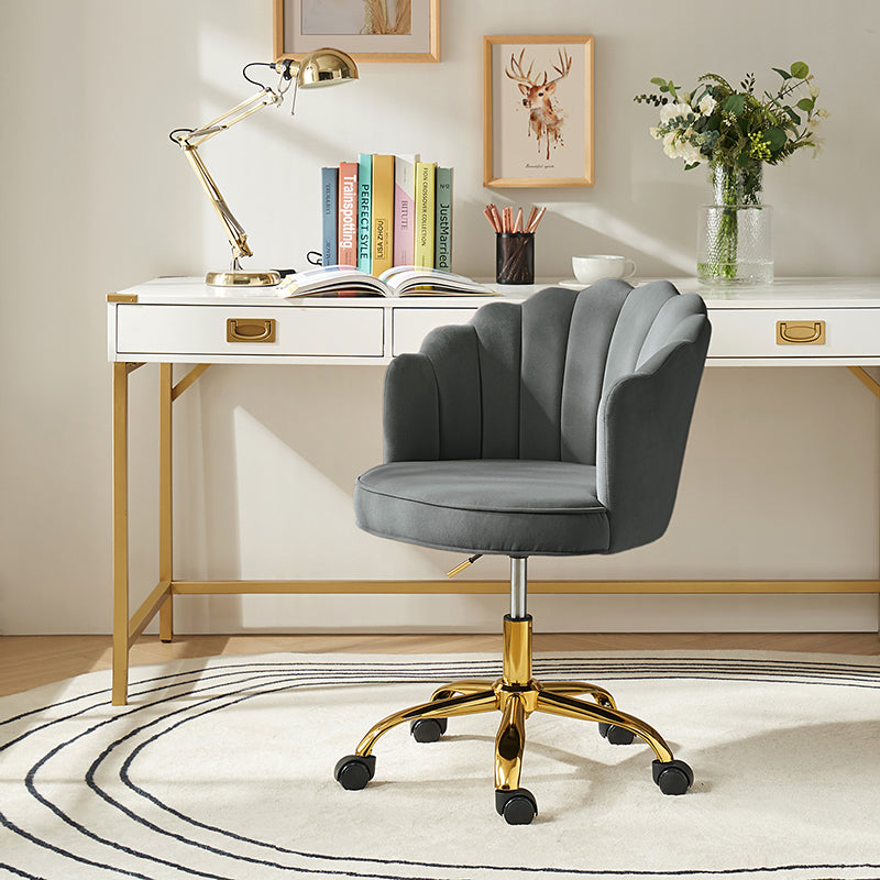 Belanda Comfy Velvet Task Chair - Adjustable Swivel, Seashell Back for Home Office