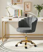 Belanda Comfy Velvet Task Chair - Adjustable Swivel, Seashell Back for Home Office