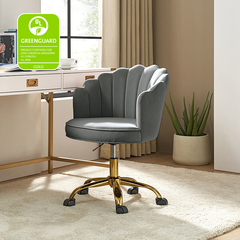 Belanda Comfy Velvet Task Chair - Adjustable Swivel, Seashell Back for Home Office