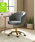 Belanda Comfy Velvet Task Chair - Adjustable Swivel, Seashell Back for Home Office