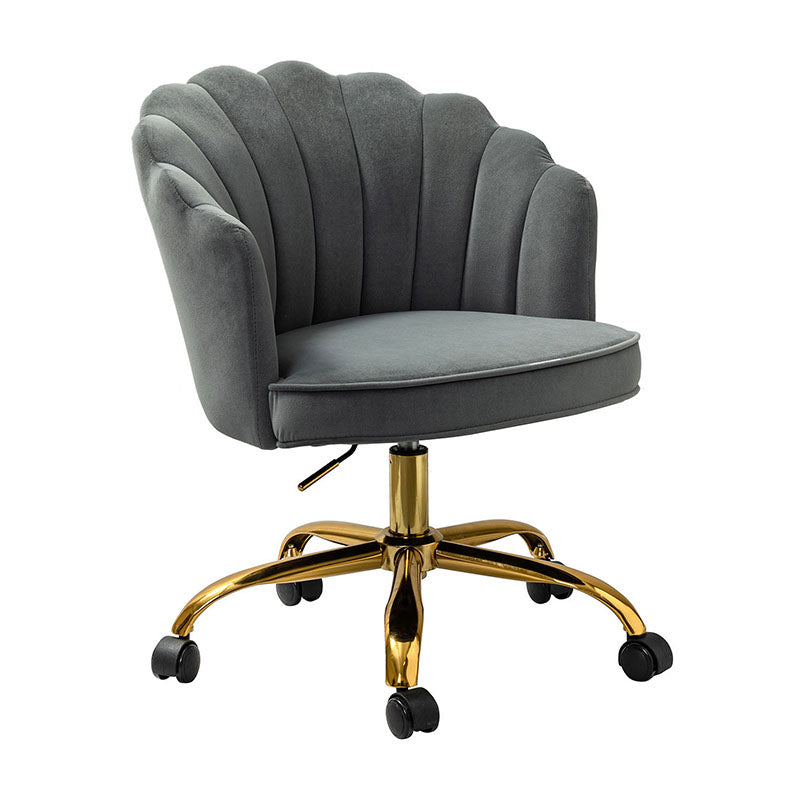 Belanda Comfy Velvet Task Chair - Adjustable Swivel, Seashell Back for Home Office