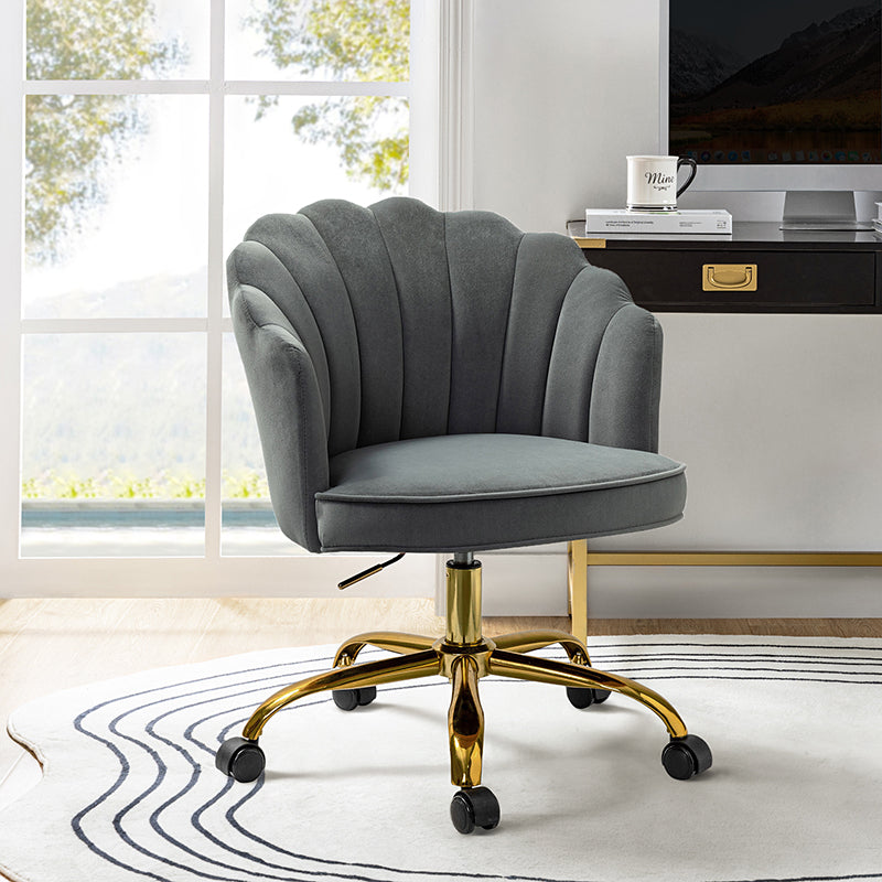 Belanda Comfy Velvet Task Chair - Adjustable Swivel, Seashell Back for Home Office