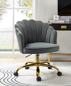 Belanda Comfy Velvet Task Chair - Adjustable Swivel, Seashell Back for Home Office