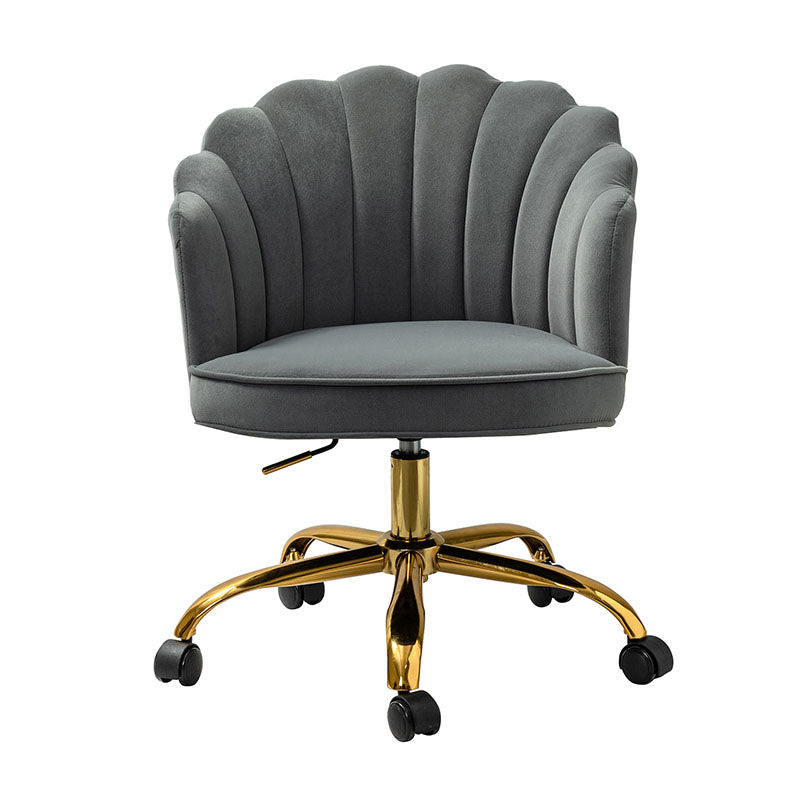 Belanda Comfy Velvet Task Chair - Adjustable Swivel, Seashell Back for Home Office