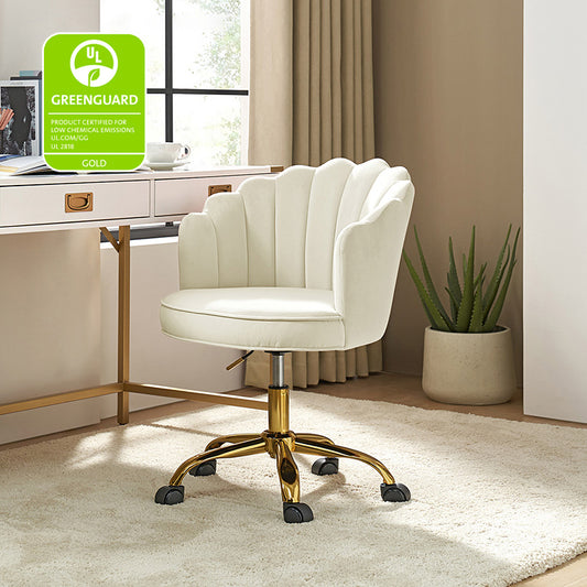 Belanda Comfy Velvet Task Chair - Adjustable Swivel, Seashell Back for Home Office