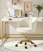 Belanda Comfy Velvet Task Chair - Adjustable Swivel, Seashell Back for Home Office