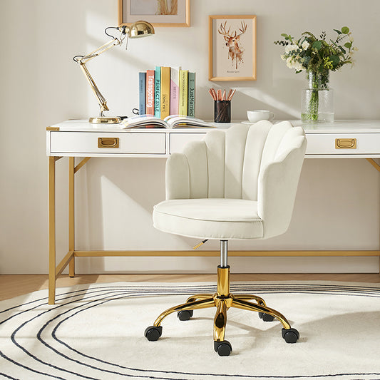 Belanda Comfy Velvet Task Chair - Adjustable Swivel, Seashell Back for Home Office