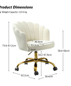 Belanda Comfy Velvet Task Chair - Adjustable Swivel, Seashell Back for Home Office