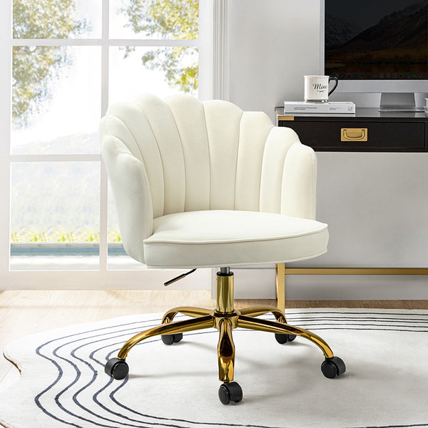 Belanda Comfy Velvet Task Chair - Adjustable Swivel, Seashell Back for Home Office