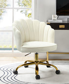 Belanda Comfy Velvet Task Chair - Adjustable Swivel, Seashell Back for Home Office