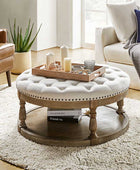 Danilynn Tufted Round Ottoman Coffee Table with Storage Shelf