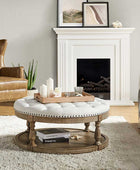 Danilynn Tufted Round Ottoman Coffee Table with Storage Shelf