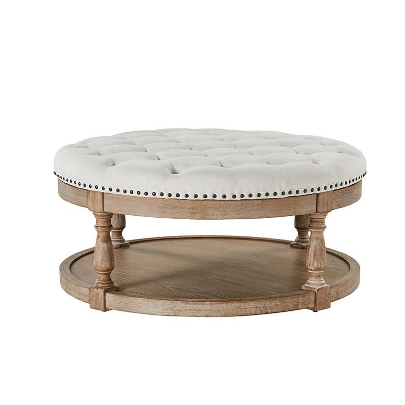 Danilynn Tufted Round Ottoman Coffee Table with Storage Shelf