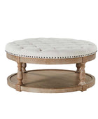 Danilynn Tufted Round Ottoman Coffee Table with Storage Shelf