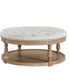 Danilynn Tufted Round Ottoman Coffee Table with Storage Shelf