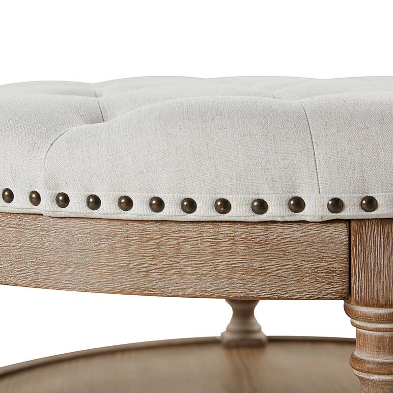 Danilynn Tufted Round Ottoman Coffee Table with Storage Shelf