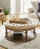 Danilynn Tufted Round Ottoman Coffee Table with Storage Shelf