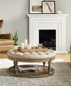 Tufted Round Ottoman Coffee Table with Storage Shelf