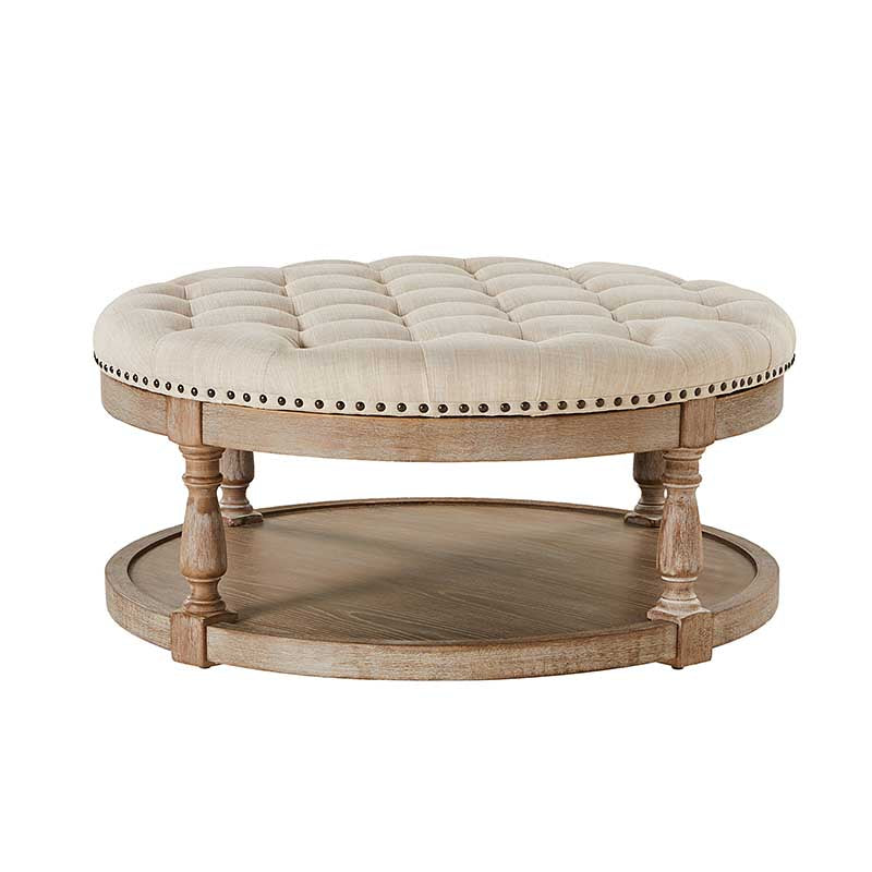 Danilynn Tufted Round Ottoman Coffee Table with Storage Shelf