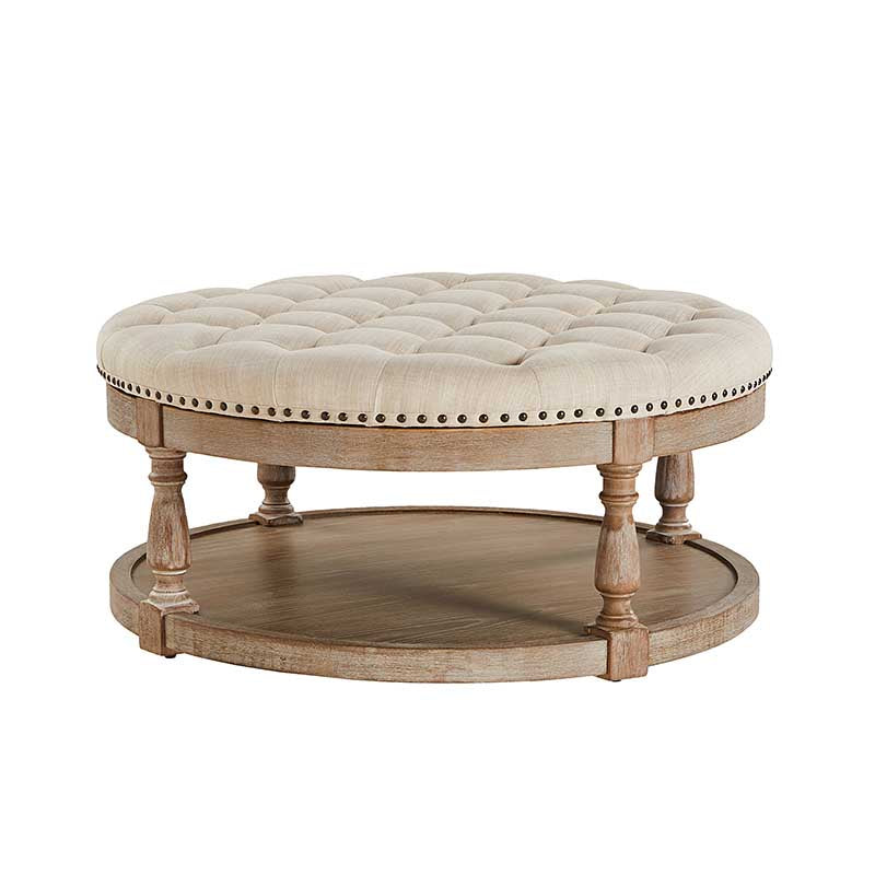 Danilynn Tufted Round Ottoman Coffee Table with Storage Shelf