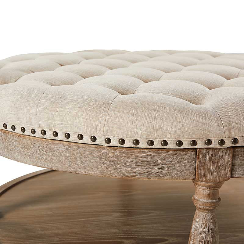 Danilynn Tufted Round Ottoman Coffee Table with Storage Shelf