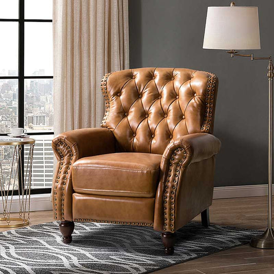 Genuine Leather Manual Recliner with Nailhead Trim
