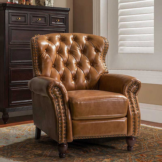 Genuine Leather Manual Recliner with Nailhead Trim