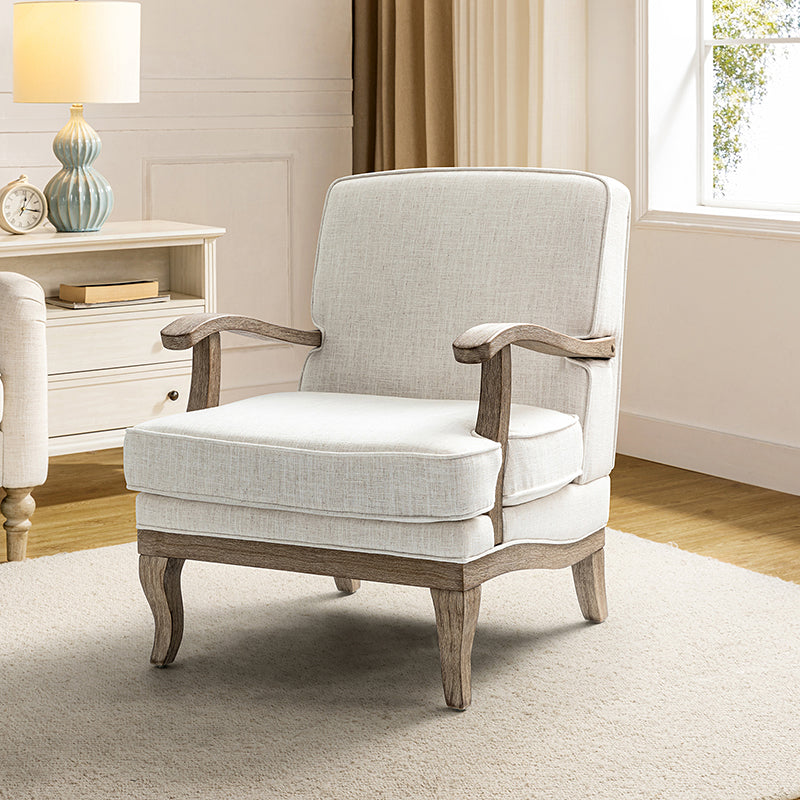 Randolph Farmhouse Upholstered Accent Chair with Solid Wood Arms