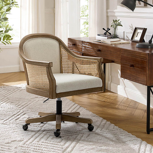 Rattan Task Chair – Swivel Base & Curved Seat Design