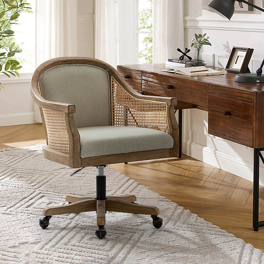 Rattan Task Chair – Swivel Base & Curved Seat Design
