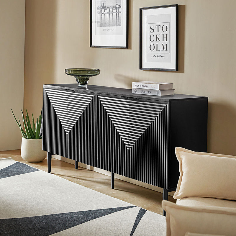 Lasse Modern 4-Door Sideboard with Drawers, Wine Rack & Storage Shelves