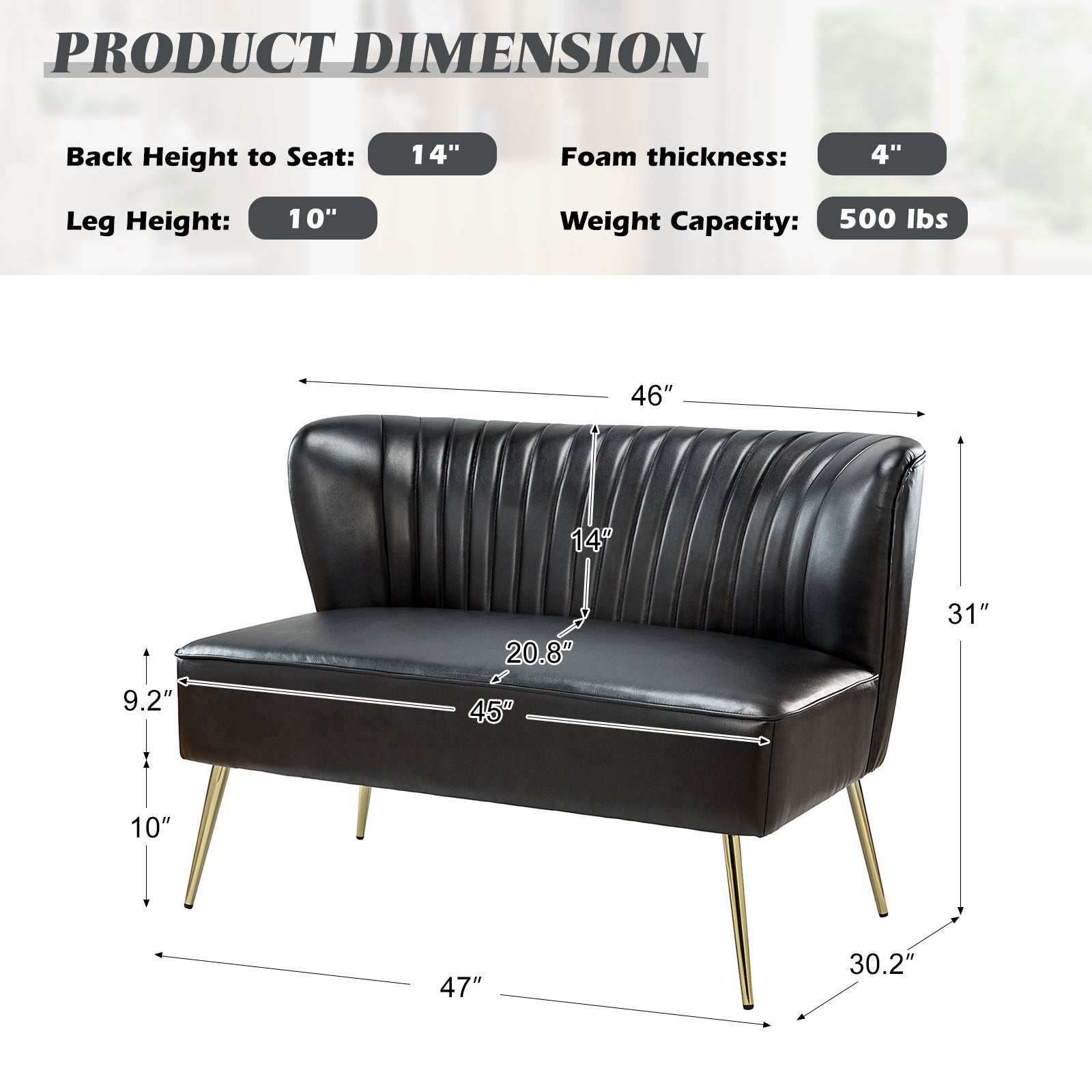 Agnes Vegan Leather Loveseat with Tufted Back