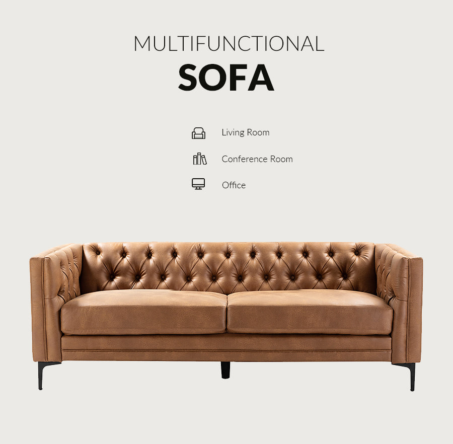 Capsa Wide Vegan Leather Mid-century Modern Tufted Sofa