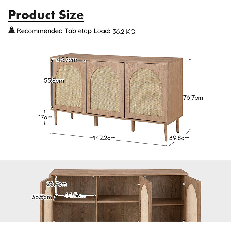 Posey 142 cm Wide Wood and Rattan Kacie Modern Sideboard