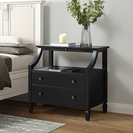 Traditional 2-Drawer Nightstand with USB & Pullout Tray