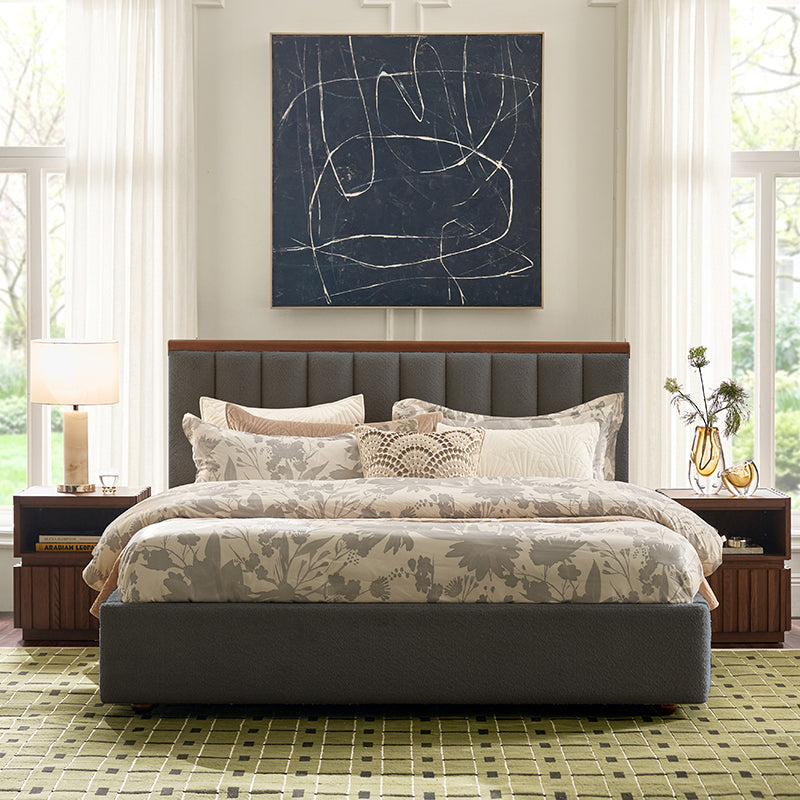 Modory Upholstered Bed Frame with Modular Headboard & Side Storage